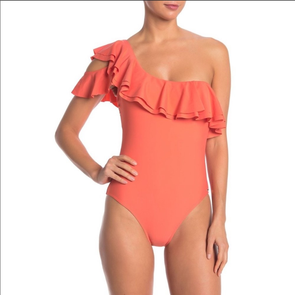 Ruffle coral Nicole Miller New York swimsuit S